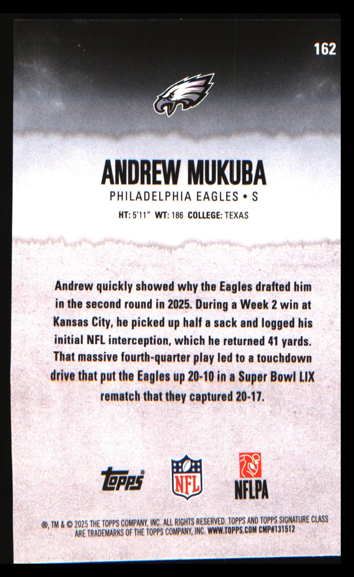 2025 Topps Signature Class #162 Andrew Mukuba Rookie Rookie