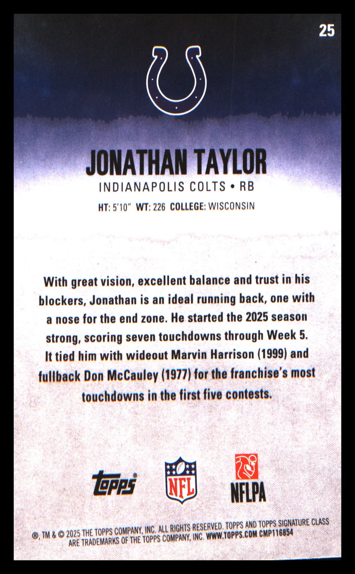 2025 Topps Signature Class #25 Jonathan Taylor