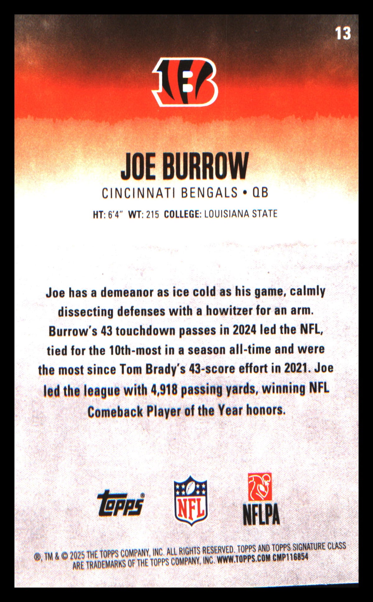 2025 Topps Signature Class #13 Joe Burrow