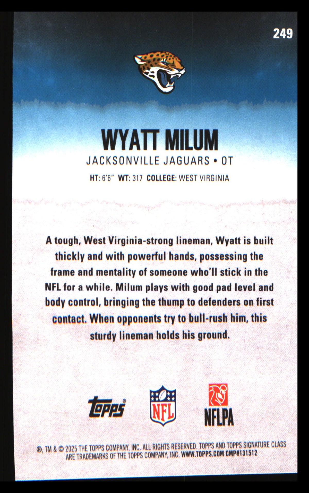 2025 Topps Signature Class #249 Wyatt Milum Rookie Rookie