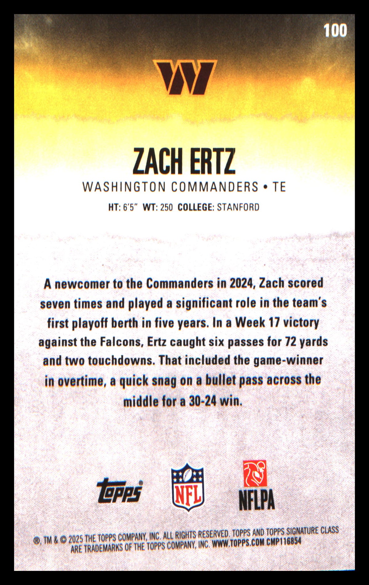 2025 Topps Signature Class #100 Zach Ertz