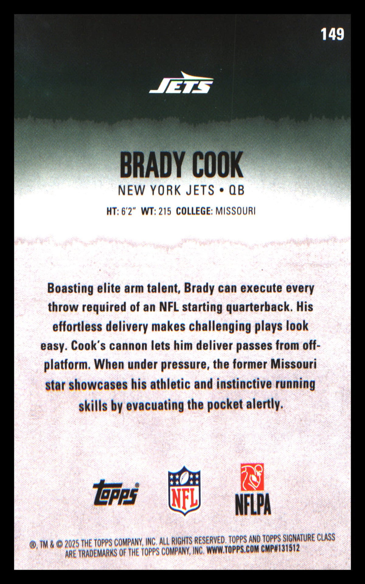 2025 Topps Signature Class #149 Brady Cook Rookie Rookie