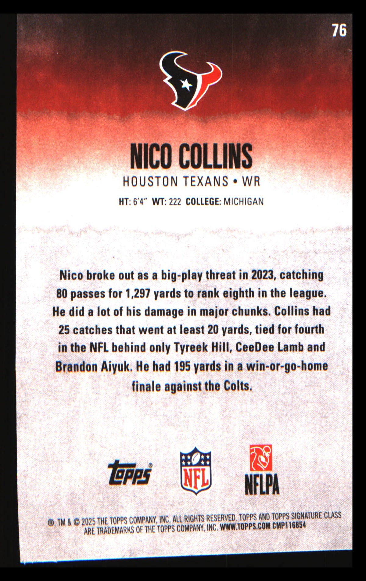 2025 Topps Signature Class #76 Nico Collins