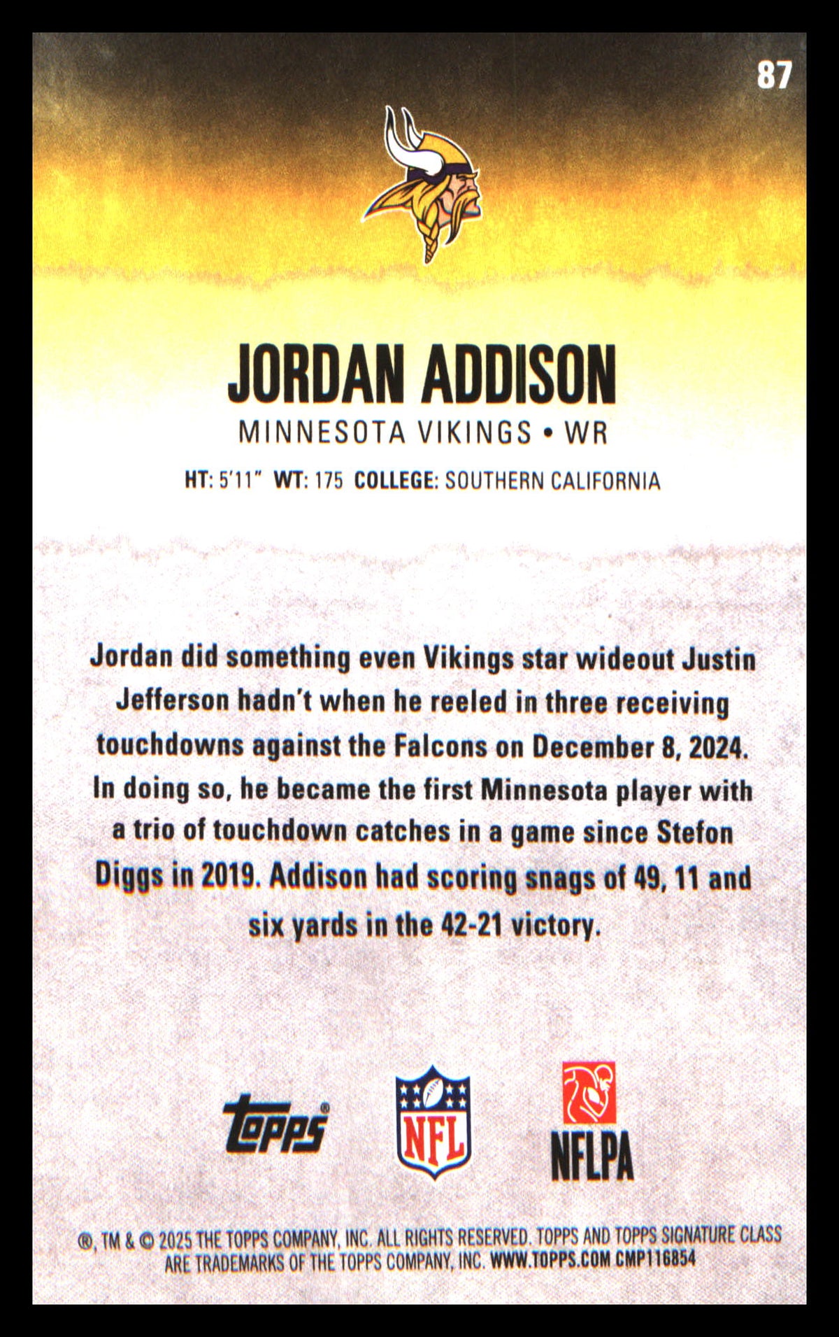 2025 Topps Signature Class #87 Jordan Addison