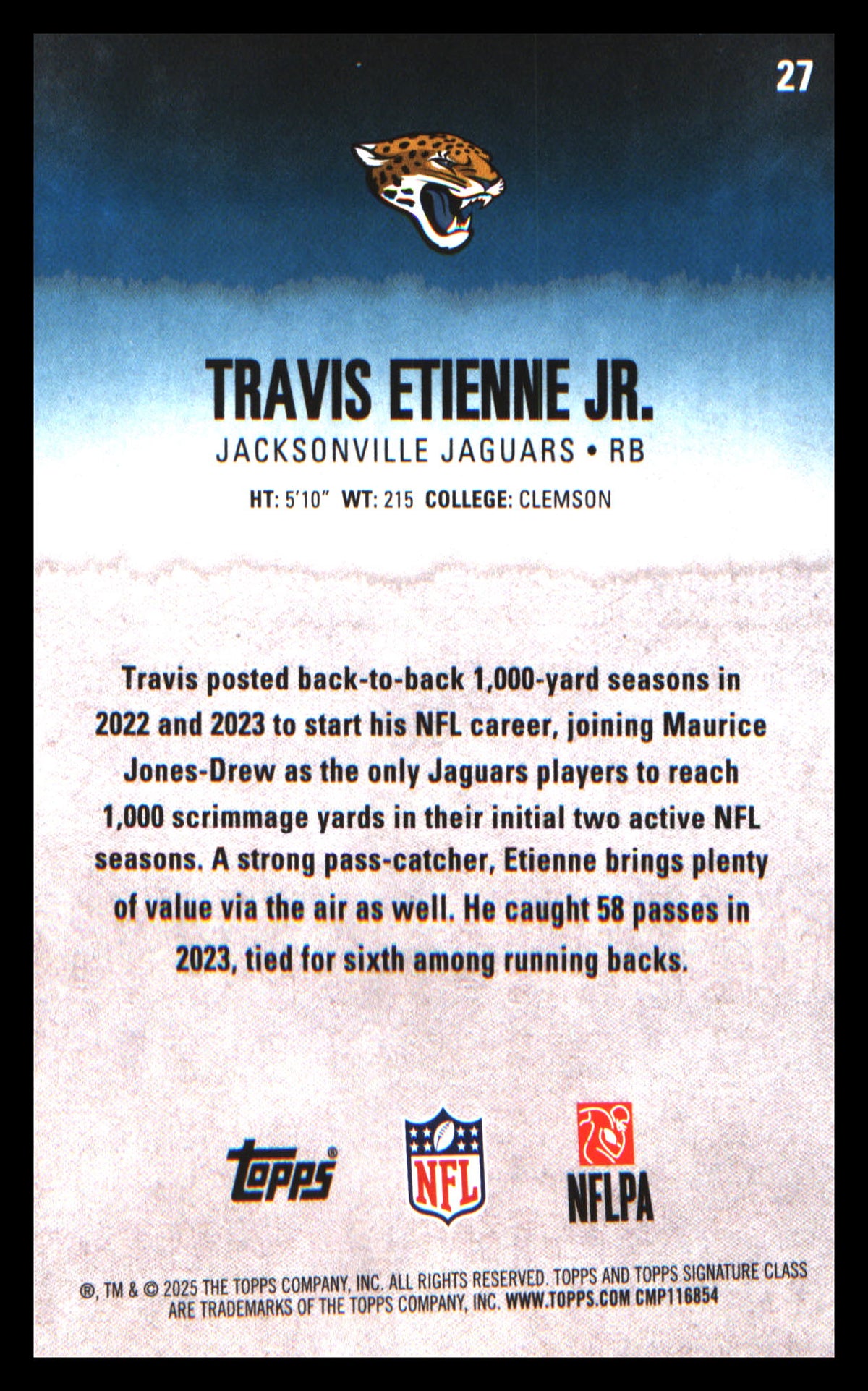 2025 Topps Signature Class #27 Travis Etienne Jr.