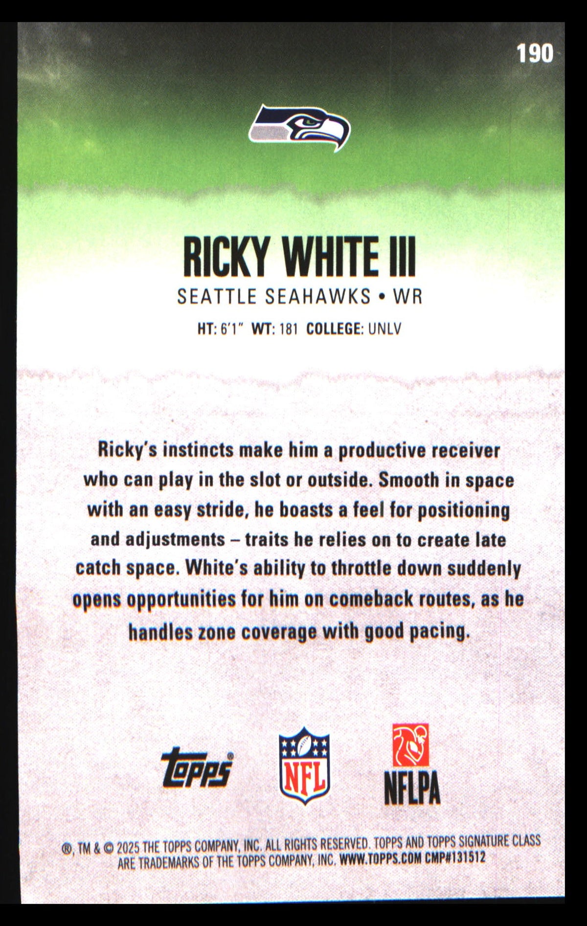 2025 Topps Signature Class #190 Ricky White III Rookie Rookie