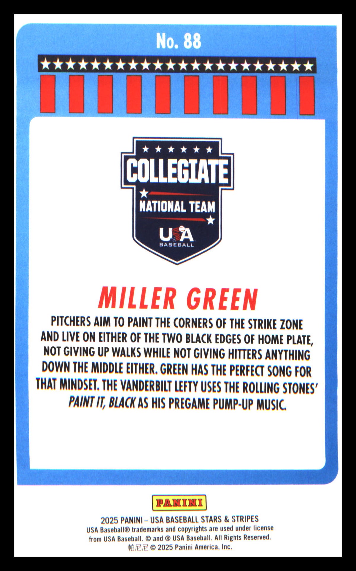 Baseball 2025 Panini Stars & Stripes USA Baseball #88 Miller Green