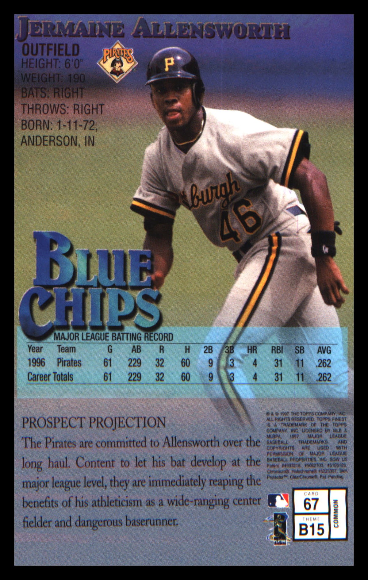Baseball 1997 Finest #67 Jermaine Allensworth with protective coating
