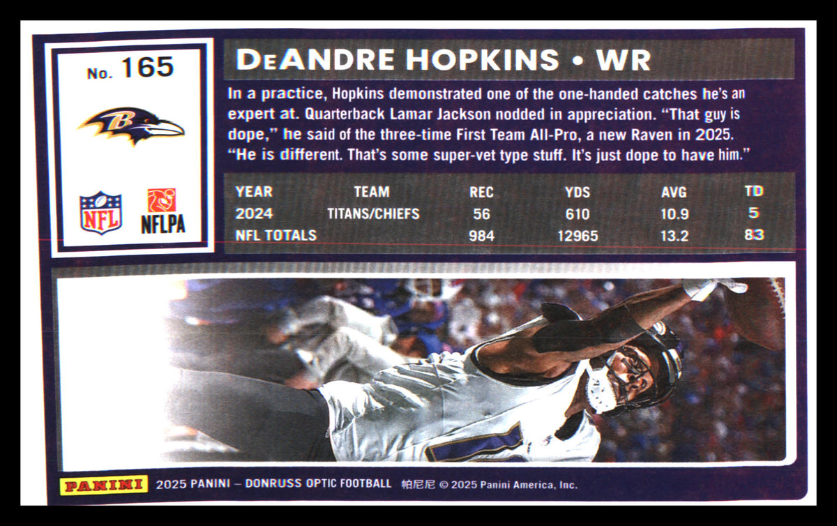 Football 2025 Donruss Optic #165 DeAndre Hopkins