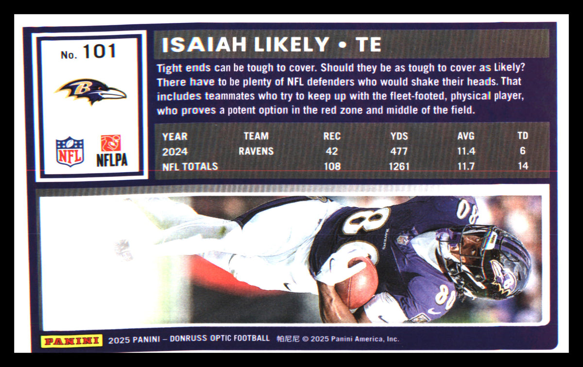 Football 2025 Donruss Optic #101 Isaiah Likely