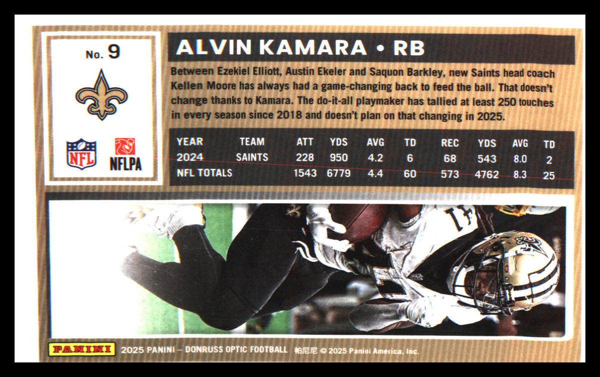 Football 2025 Donruss Optic #9 Alvin Kamara