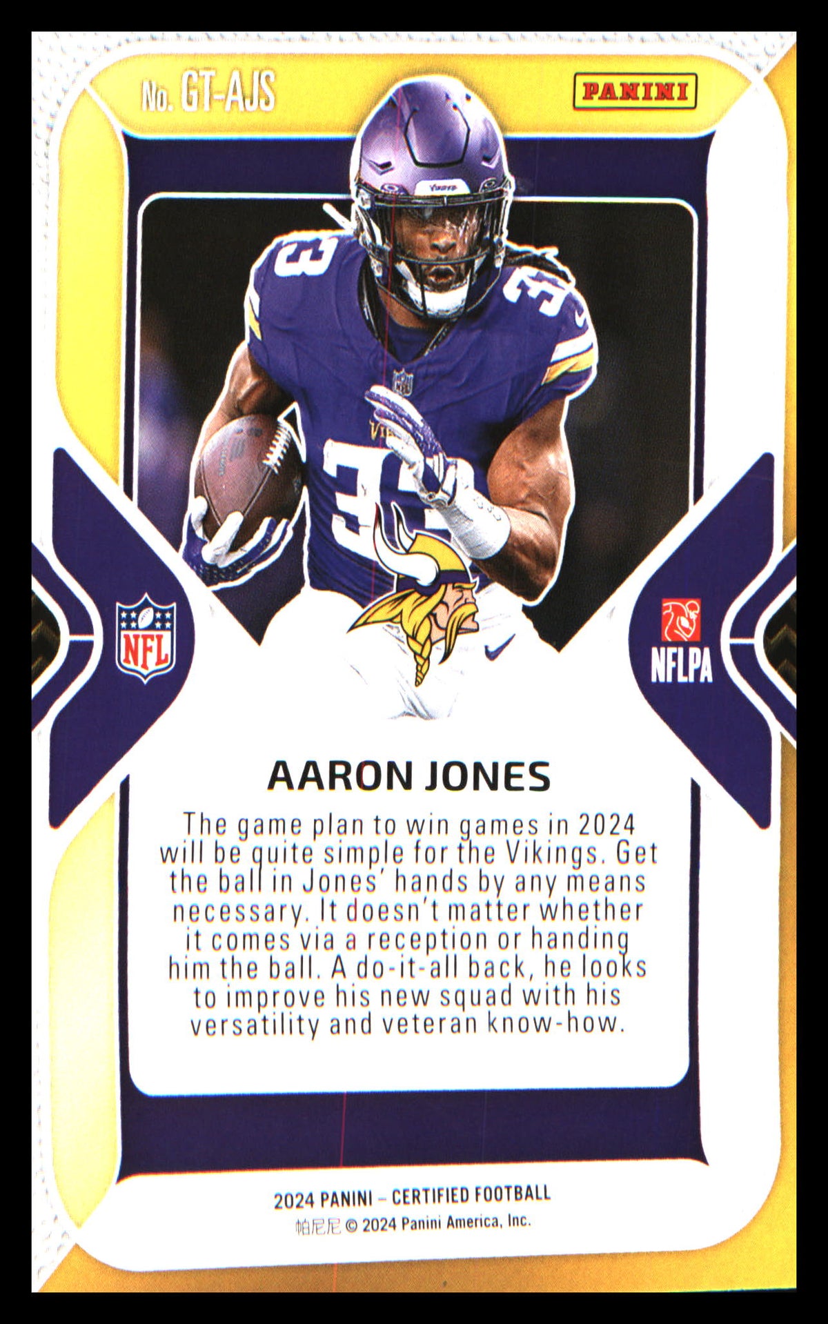 Football 2024 Panini Certified Gold Team #GT-AJS Aaron Jones
