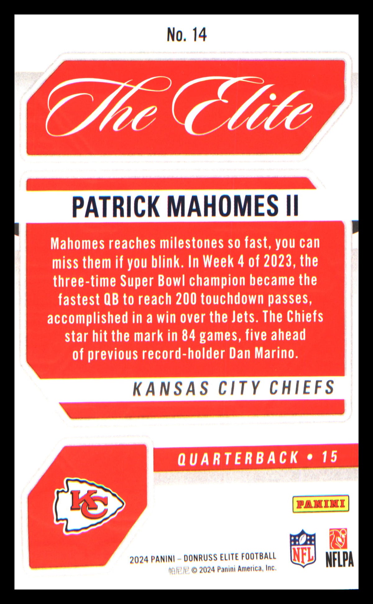 Football 2024 Donruss Elite The Elite Pink #14 Patrick Mahomes II