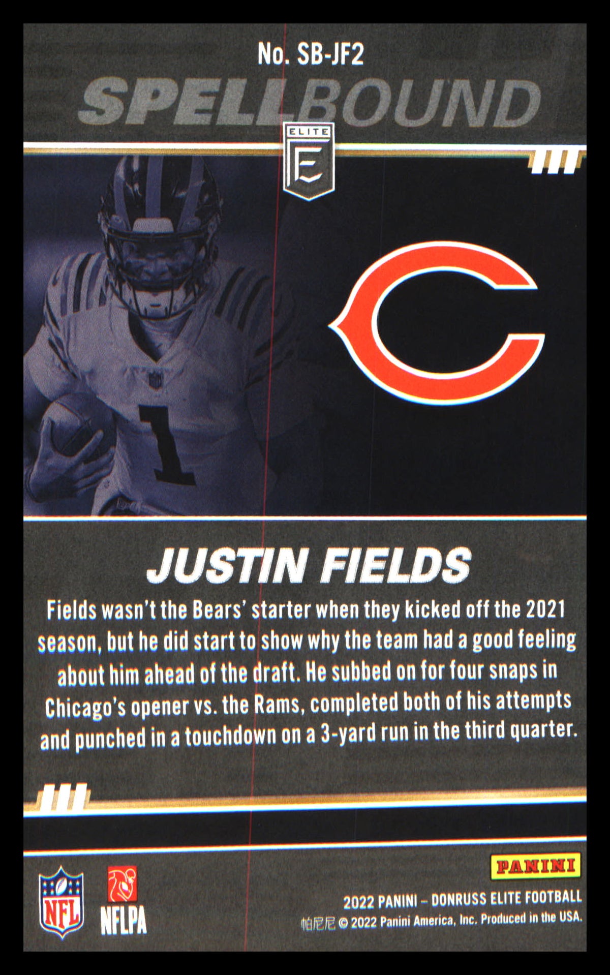 Football 2022 Donruss Elite Spellbound Green #SB-JF2 Justin Fields