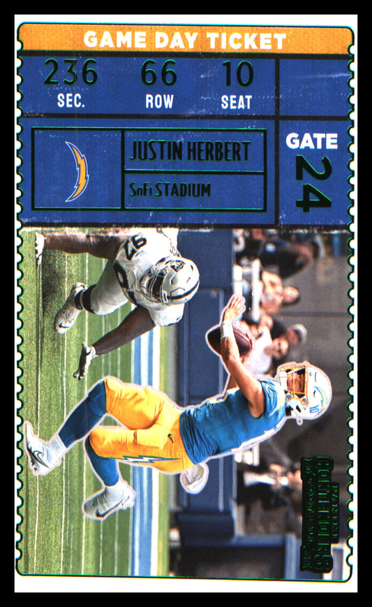 Football 2022 Panini Contenders Game Day Ticket Emerald #GDT-JHE Justin Herbert
