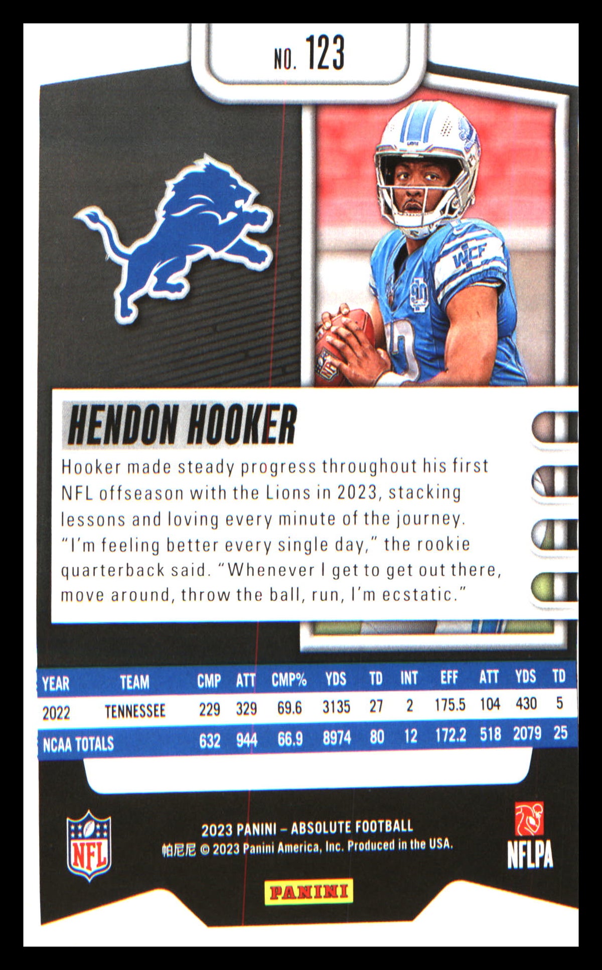 Football 2023 Panini Absolute Retail #123 Hendon Hooker RC RC