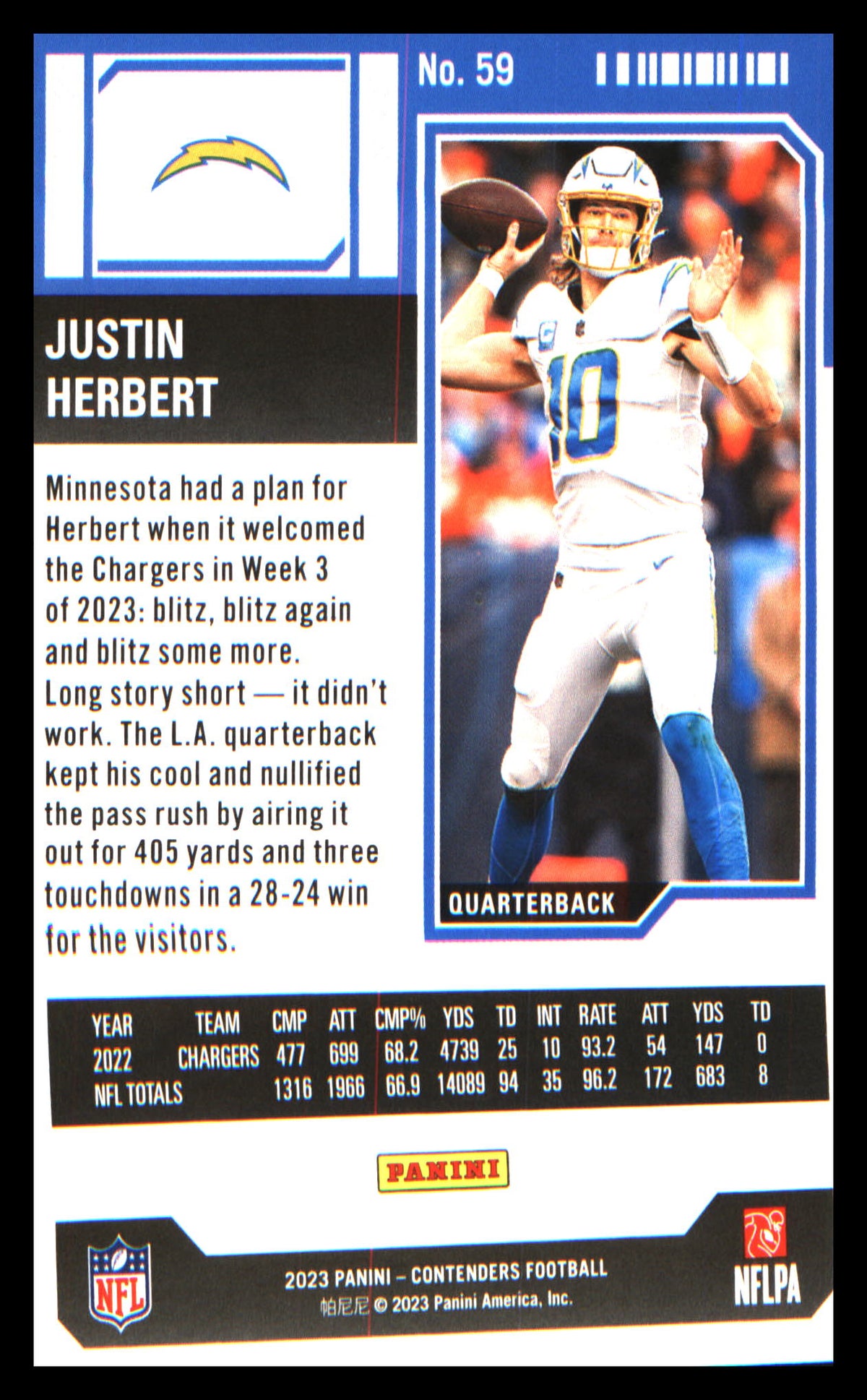 Football 2023 Panini Contenders Game Ticket Bronze #59 Justin Herbert