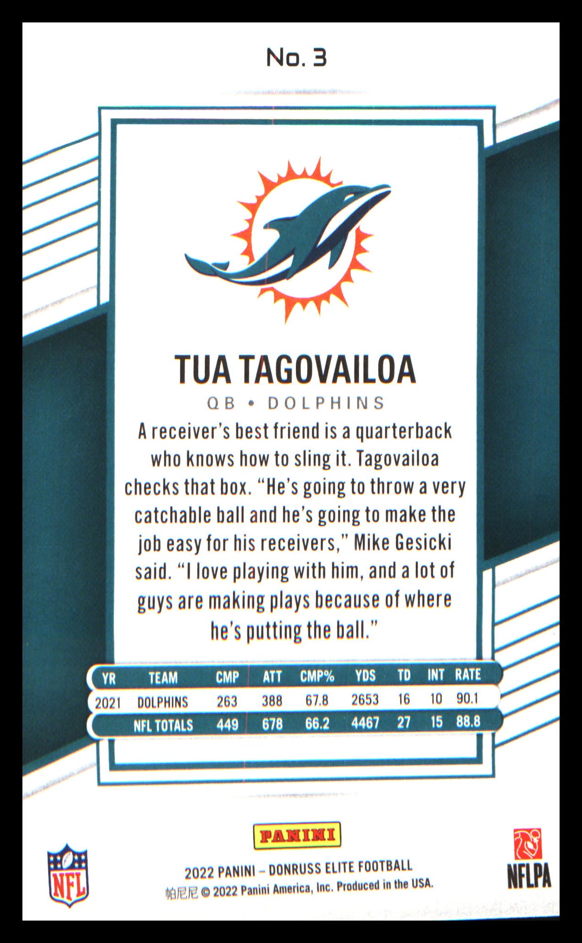 Football 2022 Donruss Elite #3 Tua Tagovailoa