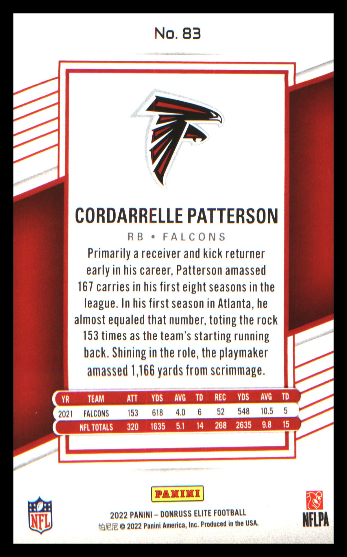 Football 2022 Donruss Elite #83 Cordarrelle Patterson