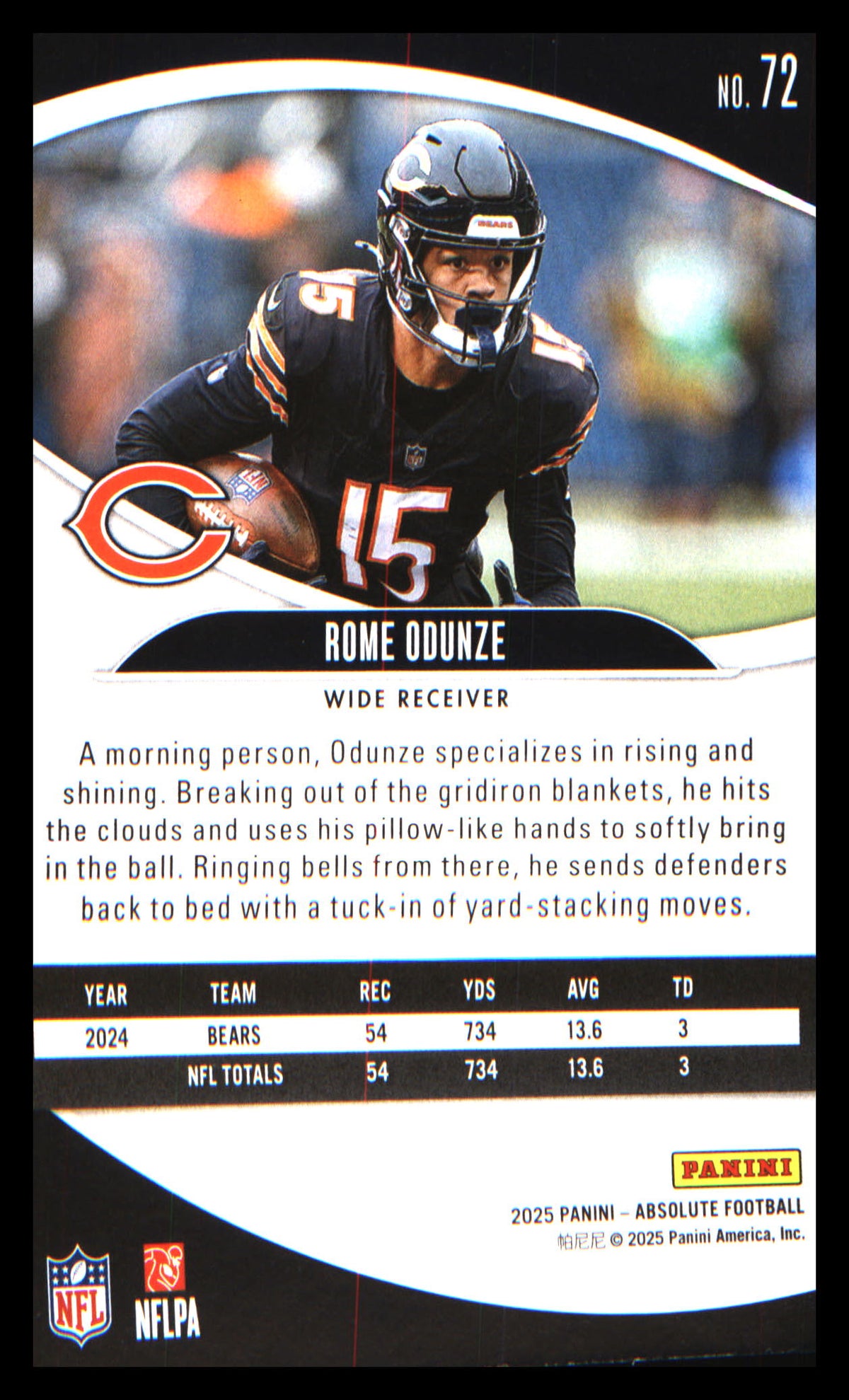 Football 2025 Panini Absolute Retail #72 Rome Odunze