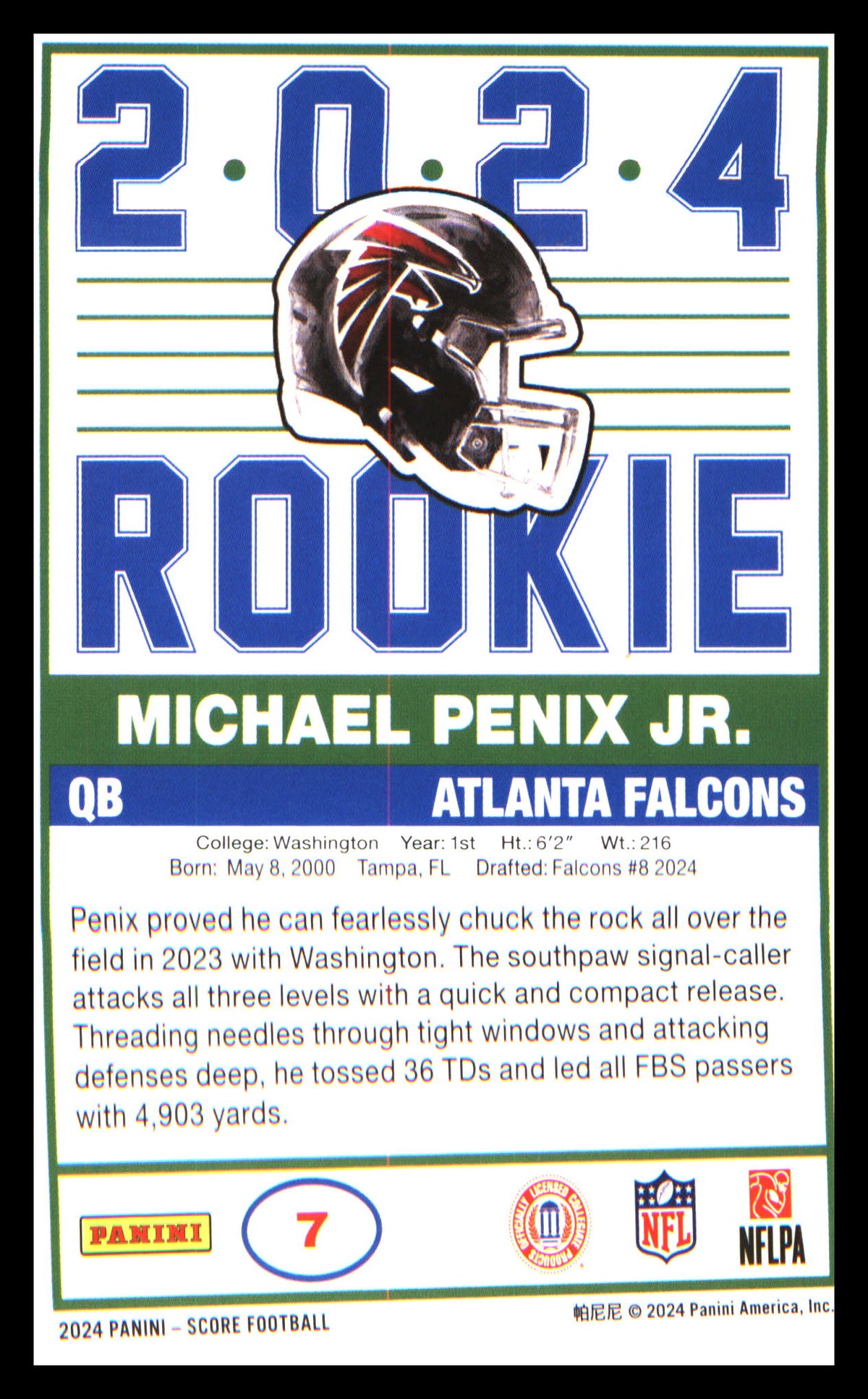 Football 2024 Score 35th Anniversary Rookies Dynamics #7 Michael Penix Jr.