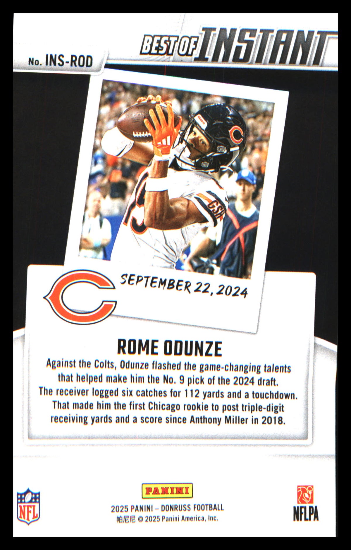Football 2025 Donruss Best of Instant #INS-ROD Rome Odunze