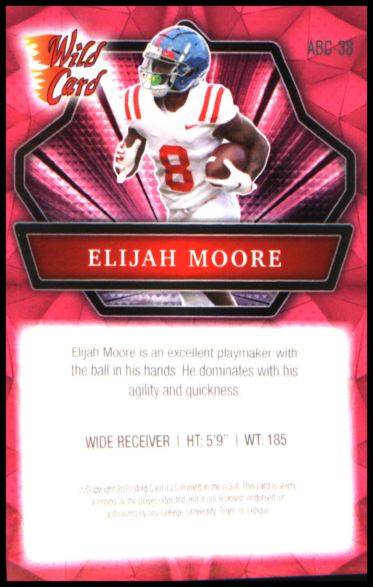 Football 2021 Wild Card Alumination Pink Holo-Lux #ABC-38 Elijah Moore