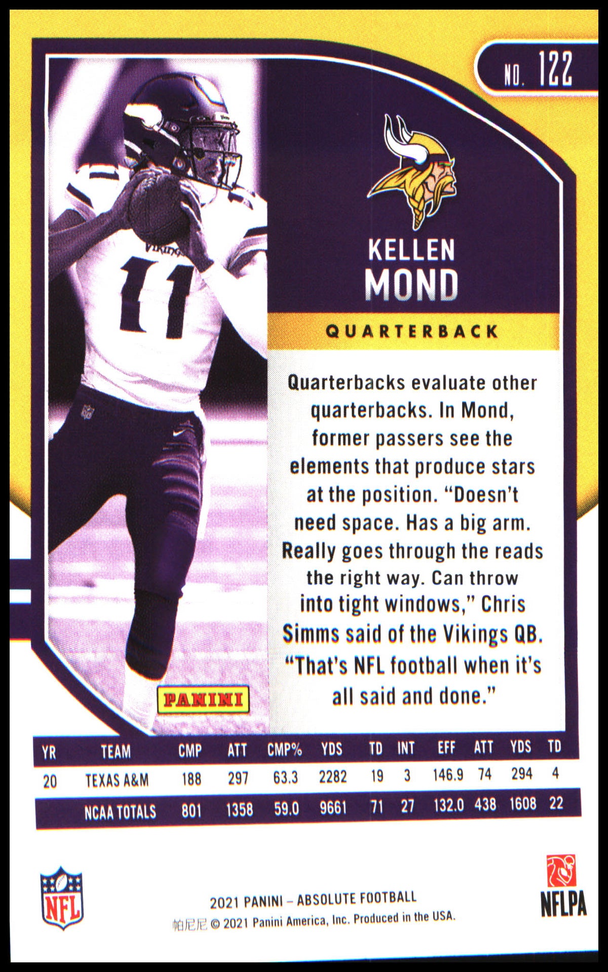 Football 2021 Panini Absolute Retail #122 Kellen Mond RC RC