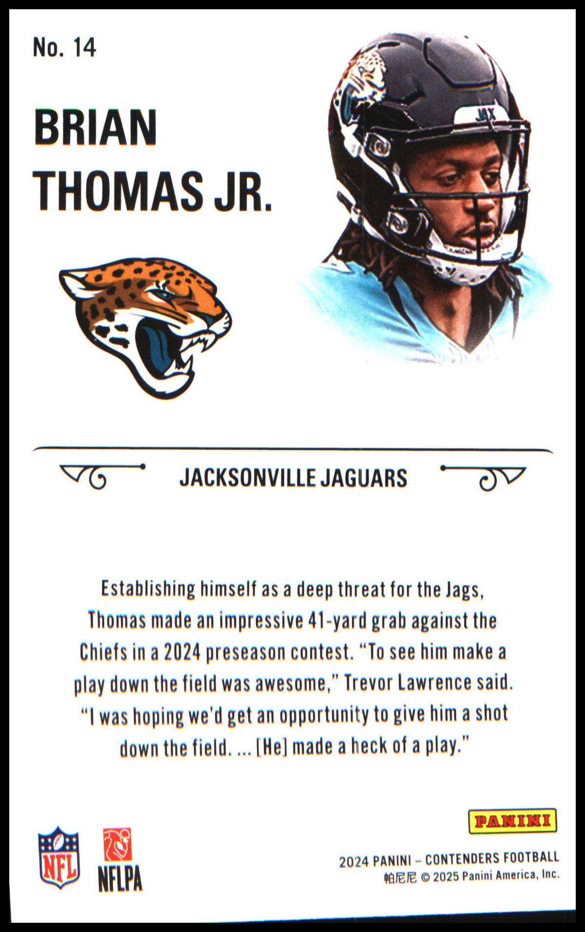 Football 2024 Panini Contenders Rookie Stallions #14 Brian Thomas Jr.
