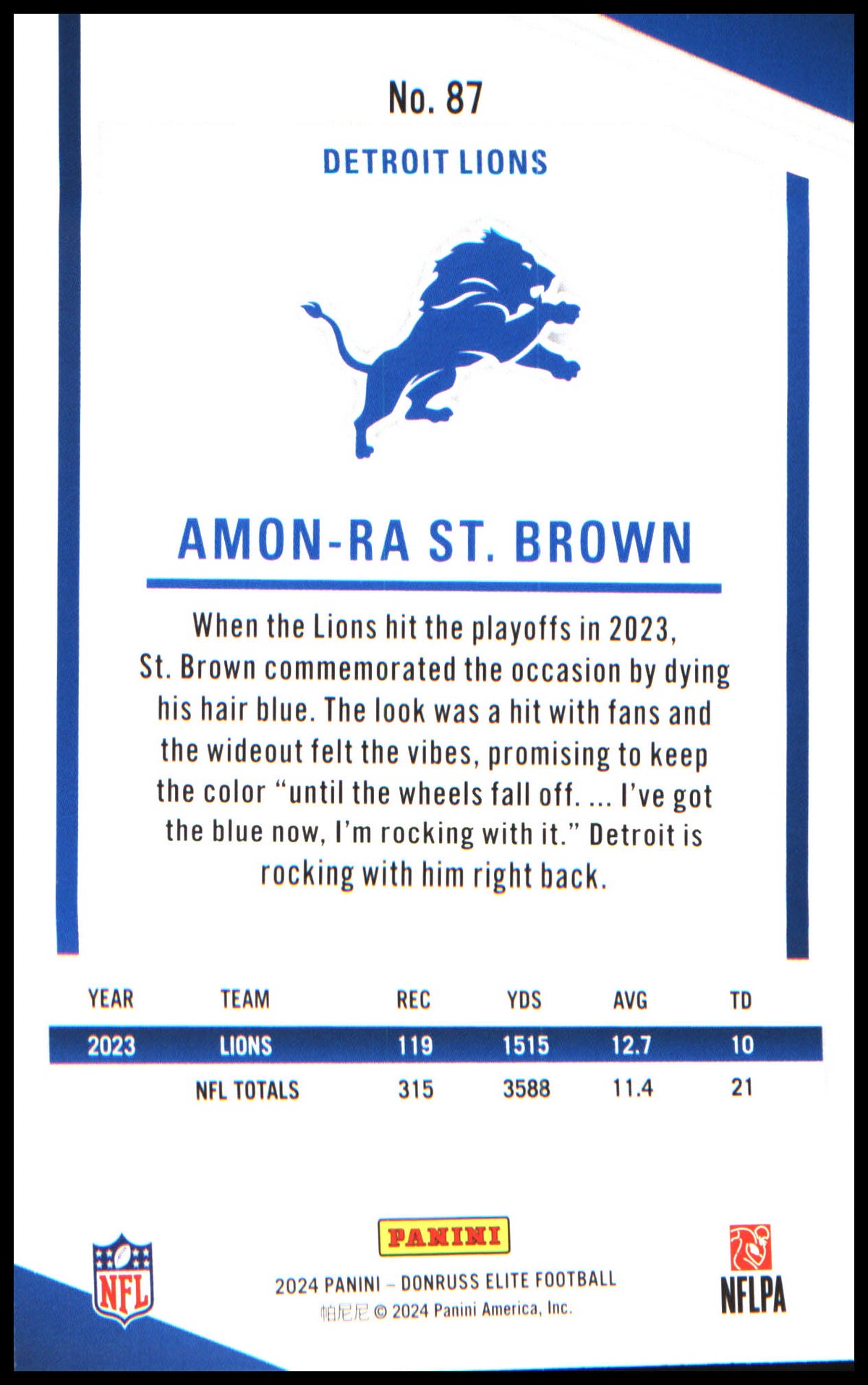 Football 2024 Donruss Elite #87 Amon-Ra St. Brown