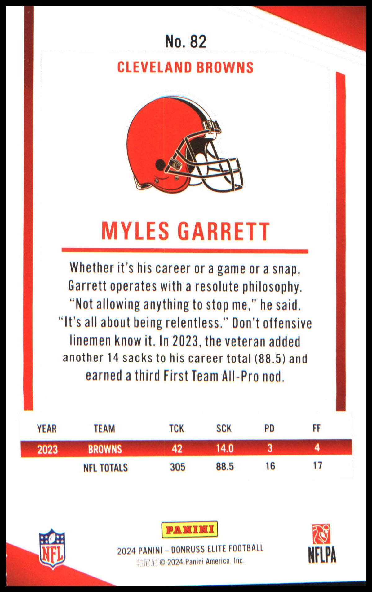 Football 2024 Donruss Elite #82 Myles Garrett