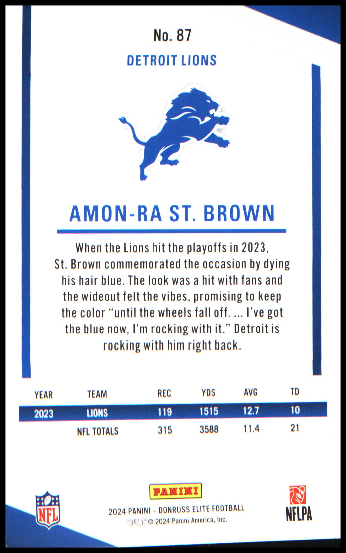 Football 2024 Donruss Elite #87 Amon-Ra St. Brown