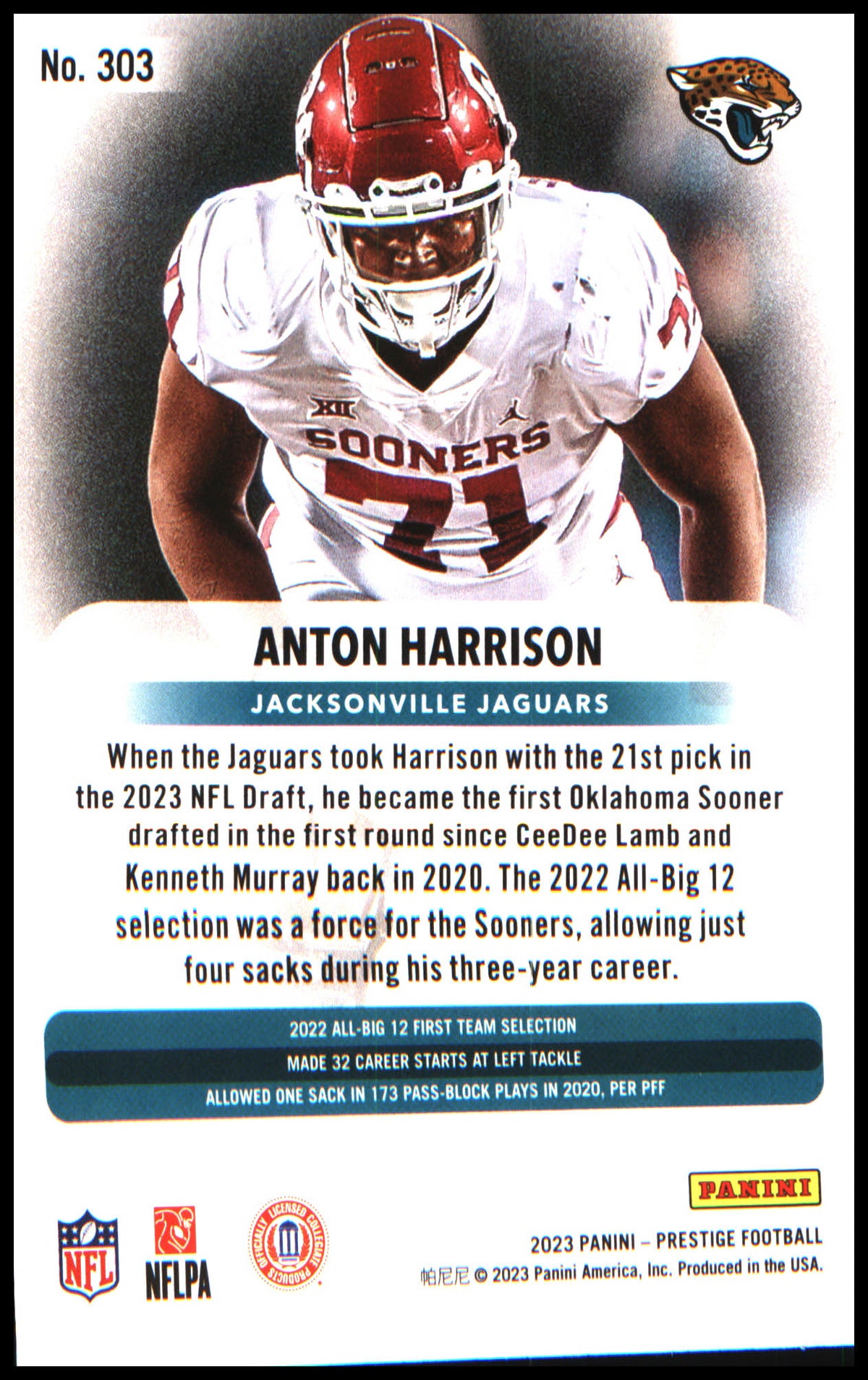 Football 2023 Panini Prestige Xtra Points Sunburst #303 Anton Harrison RC RC