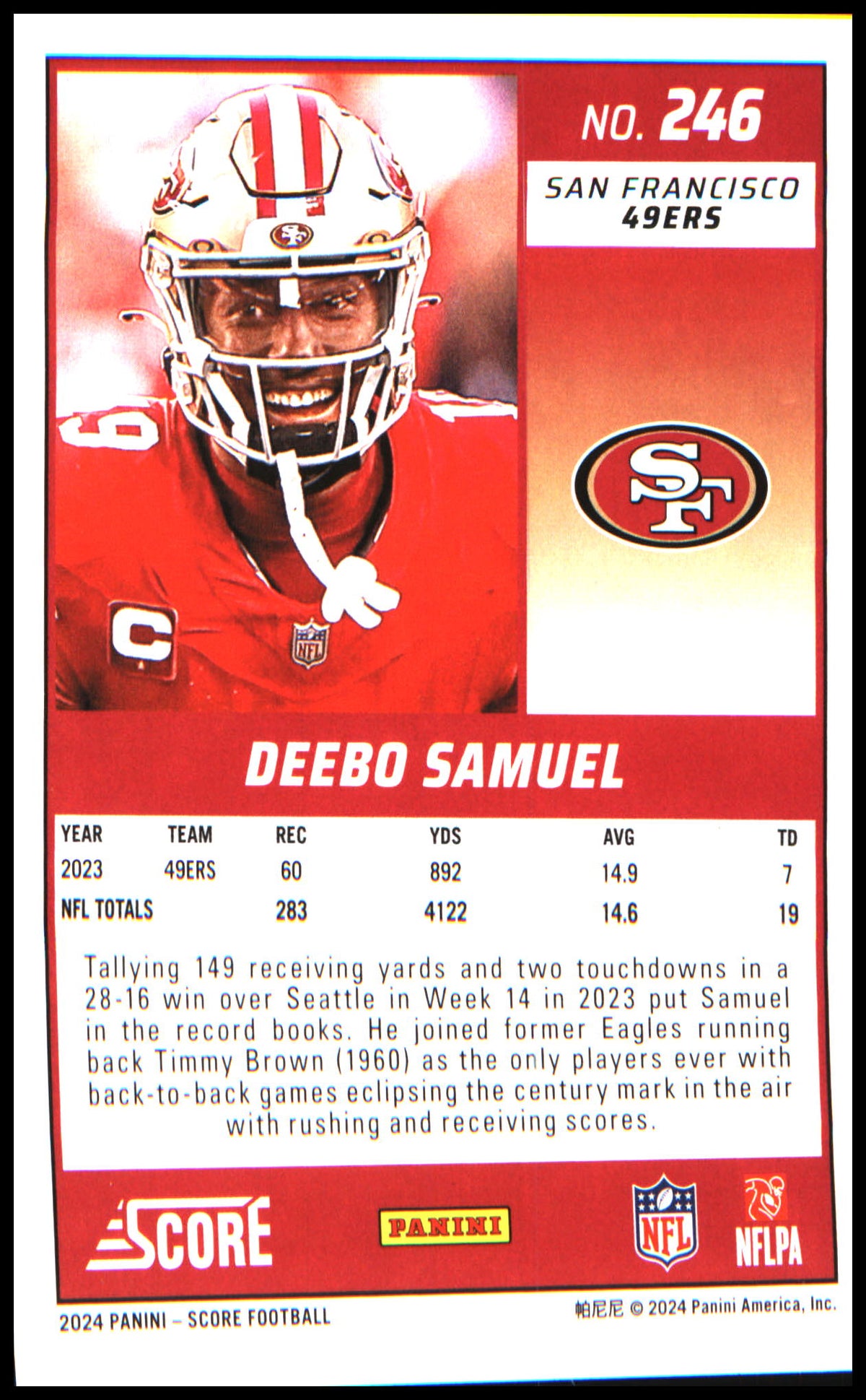 Football 2024 Score Gold #246 Deebo Samuel