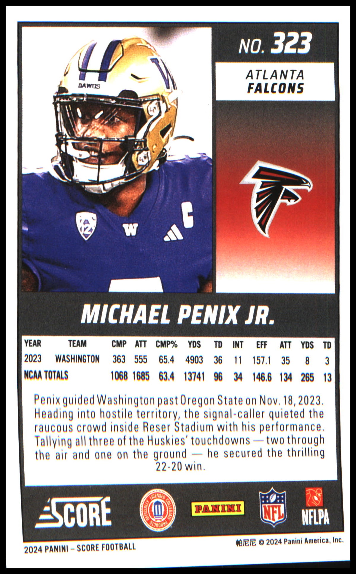 Football 2024 Score #323 Michael Penix Jr. RC RC
