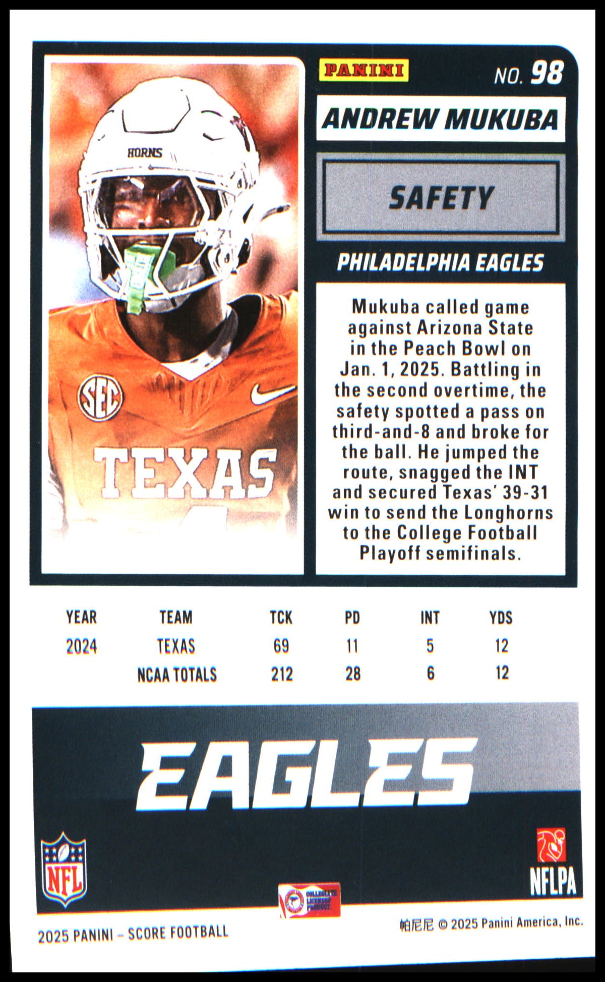 Football 2025 Score #98 Andrew Mukuba RC RC