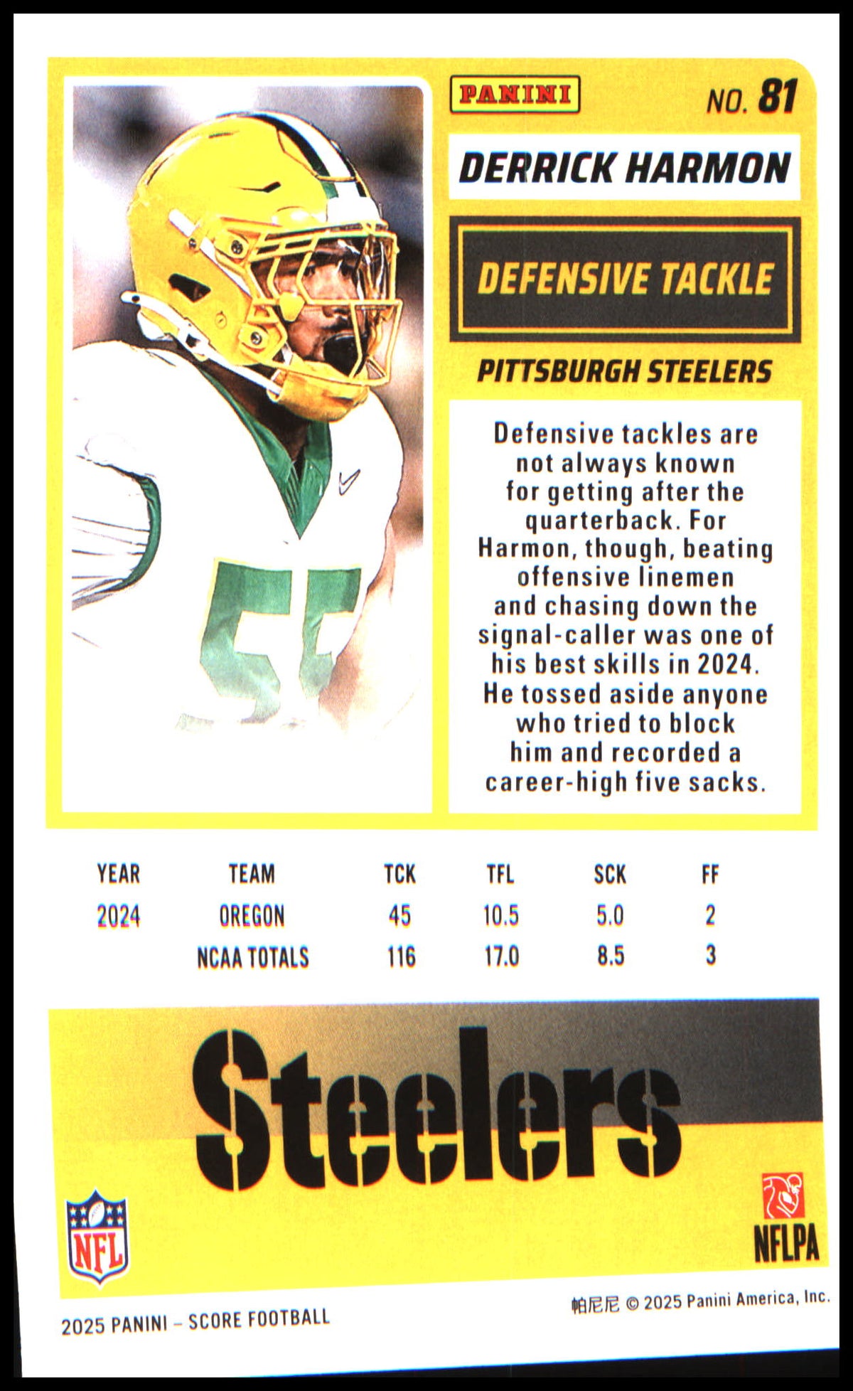 Football 2025 Score #81 Derrick Harmon RC RC