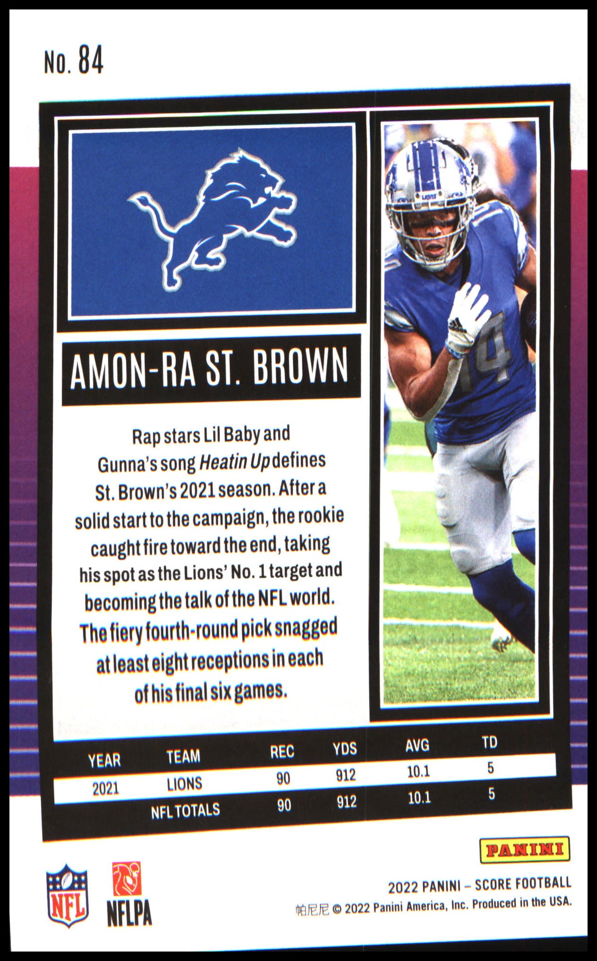 Football 2022 Score Scorecard #84 Amon-Ra St. Brown