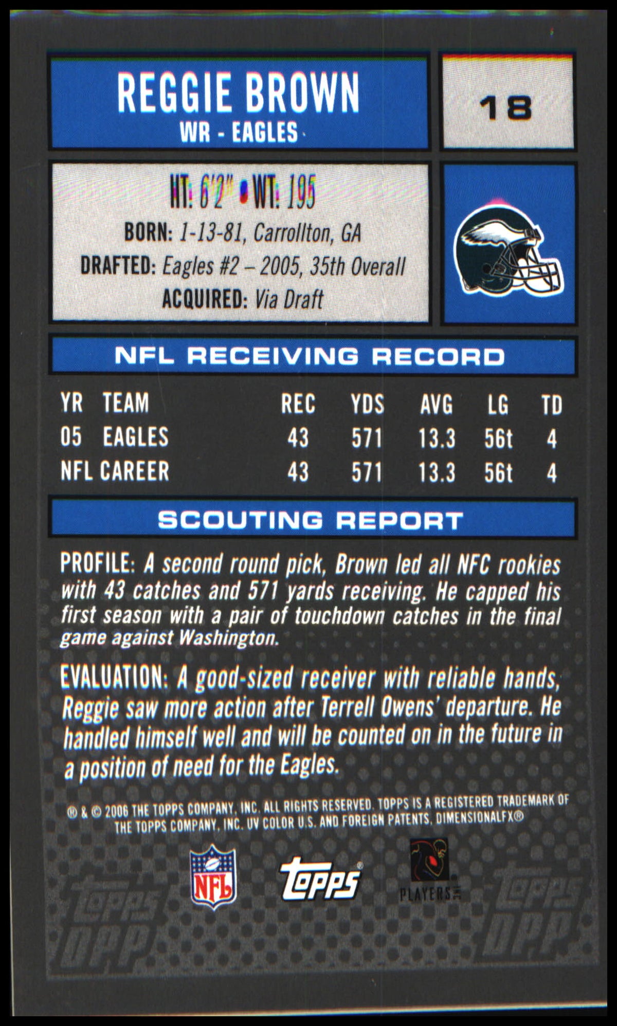 Football 2006 Topps Draft Picks & Prospects Chrome Black #18 Reggie Brown