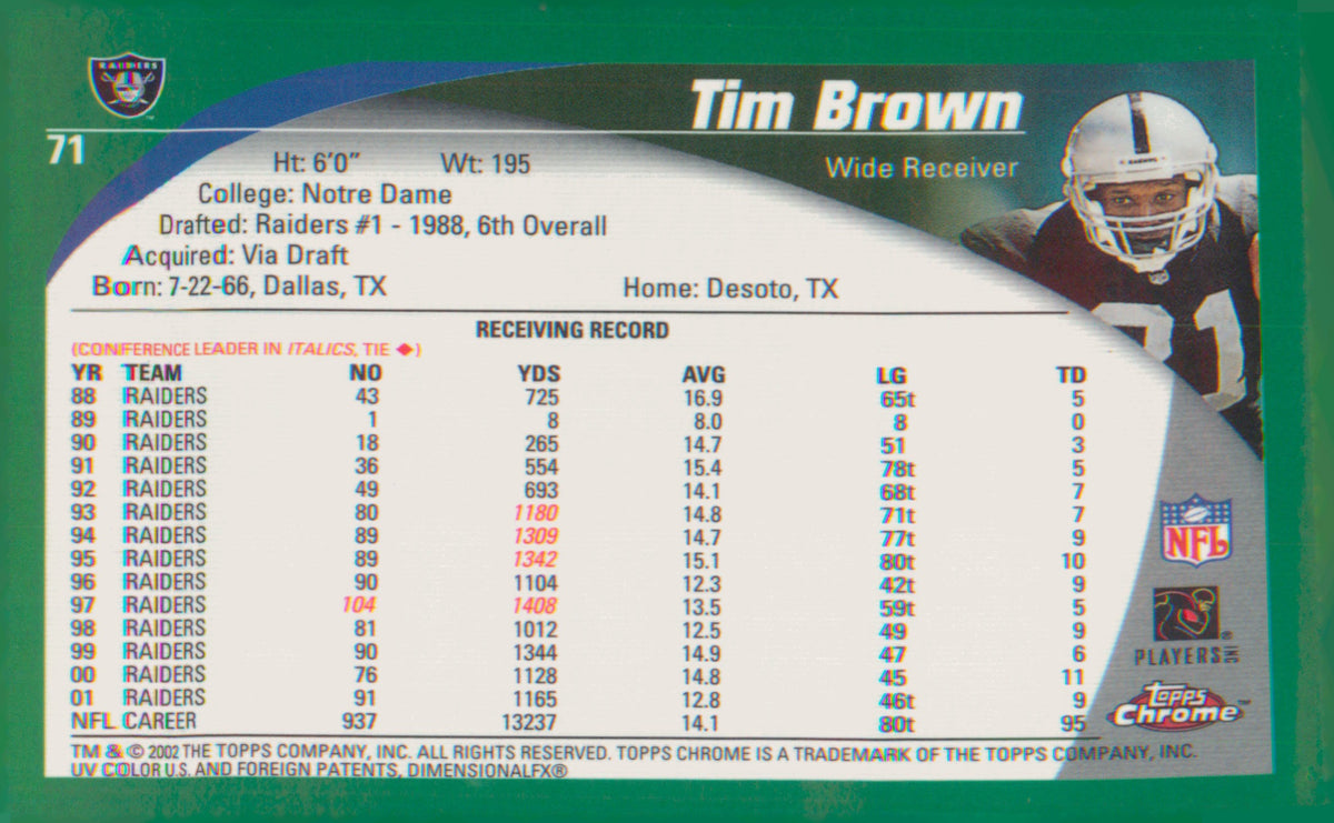 Football 2002 Topps Chrome #71 Tim Brown