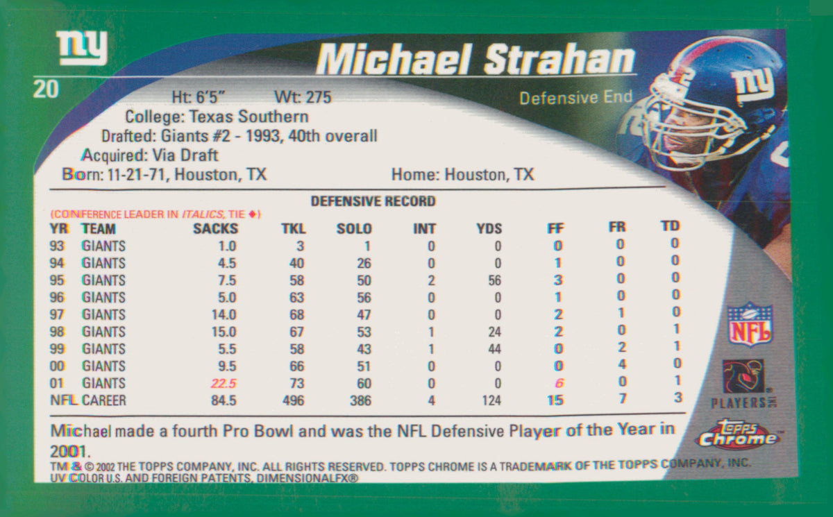 Football 2002 Topps Chrome #20 Michael Strahan