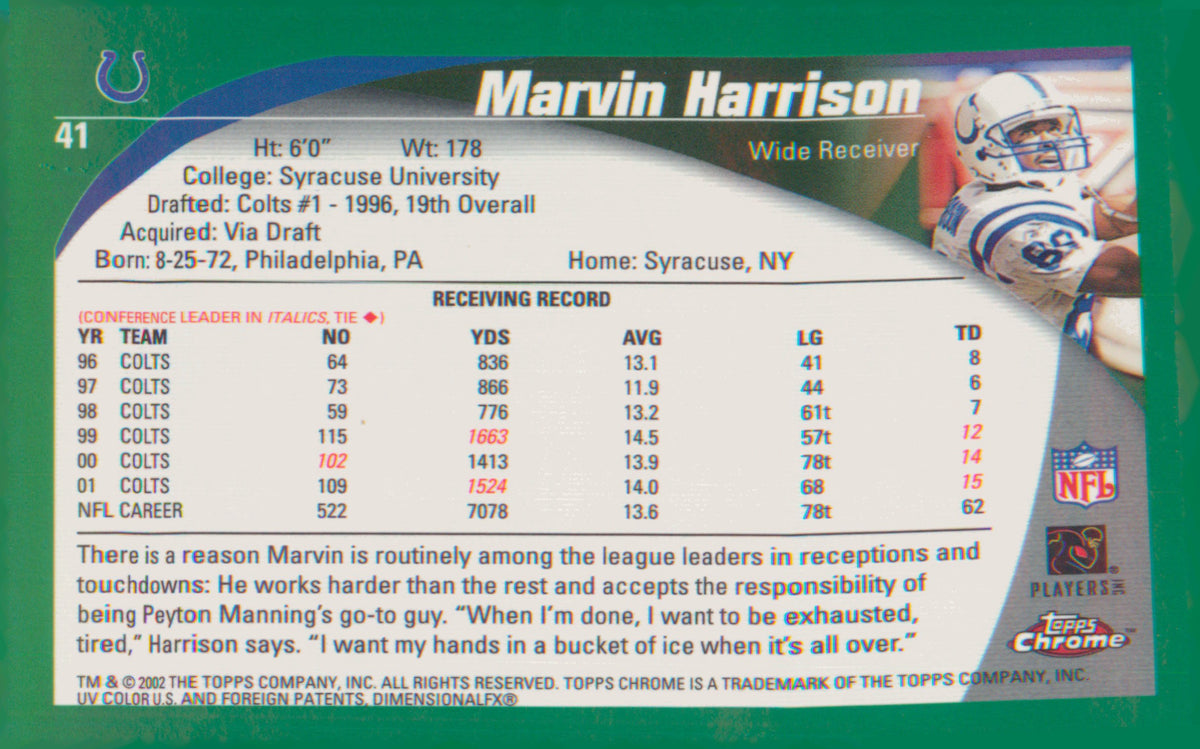 Football 2002 Topps Chrome #41 Marvin Harrison