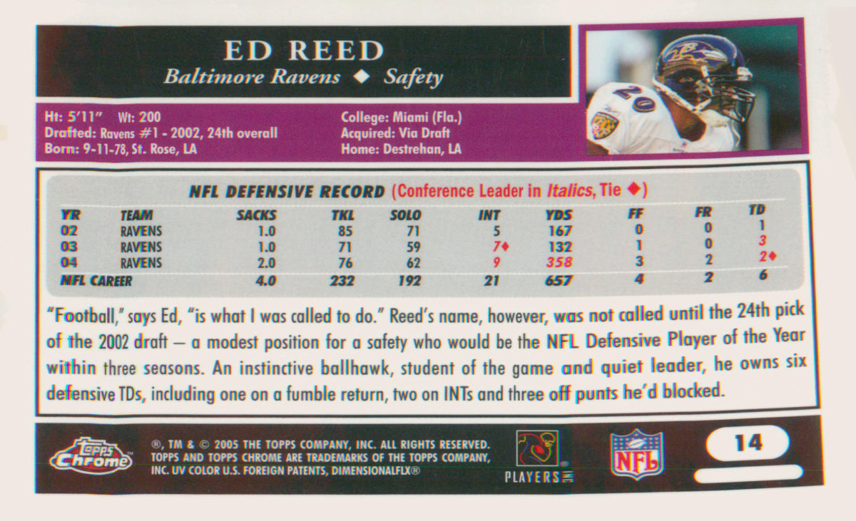 Football 2005 Topps Chrome #14 Ed Reed