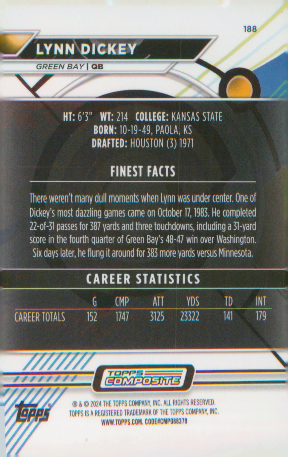 Football 2023 Topps Composite Finest Checkerboard Refractor #188 Lynn Dickey