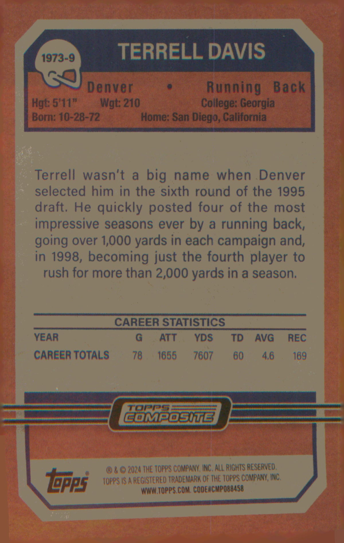 2023 Topps Composite 1973 Topps Football X-Fractor #1973-9 Terrell Davis