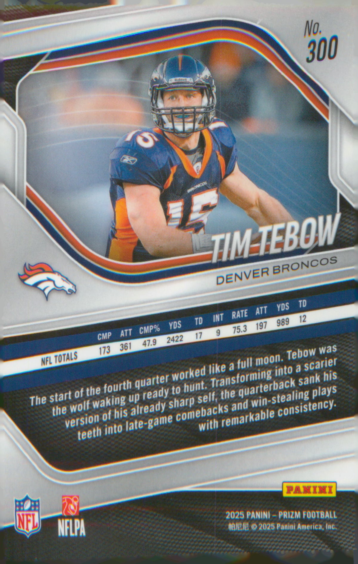 Football 2025 Panini Prizm #300 Tim Tebow