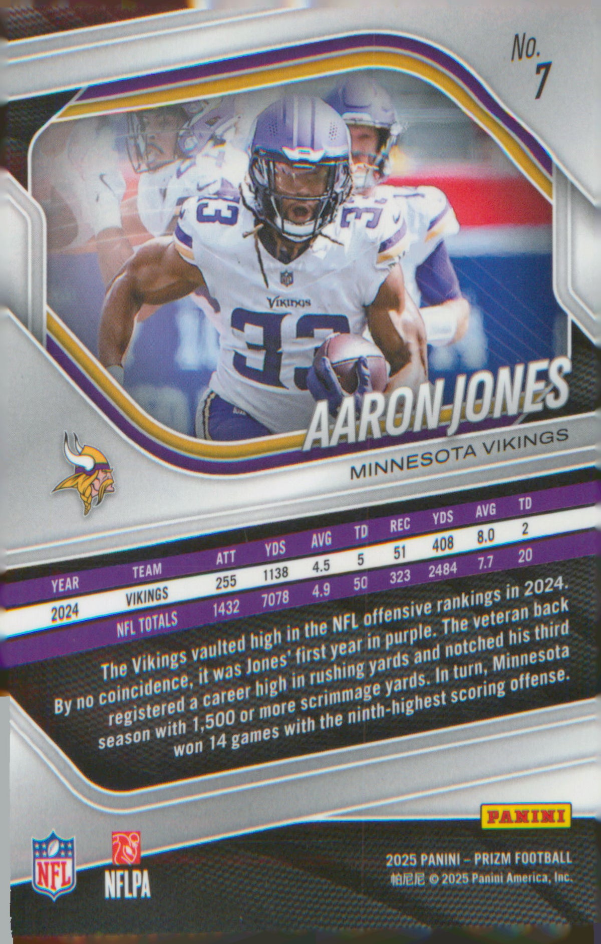 Football 2025 Panini Prizm #7 Aaron Jones