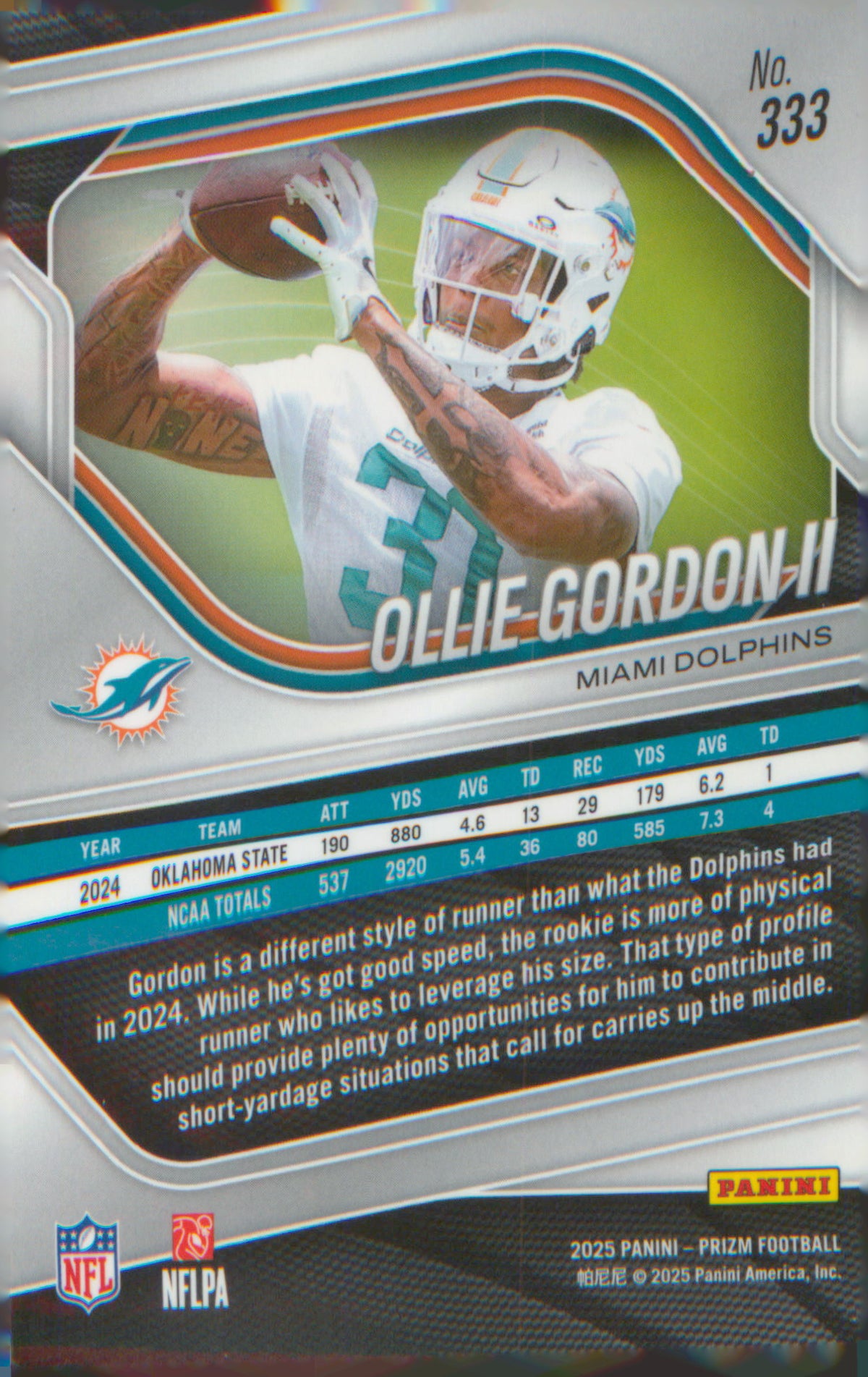 Football 2025 Panini Prizm #333 Ollie Gordon II RC RC