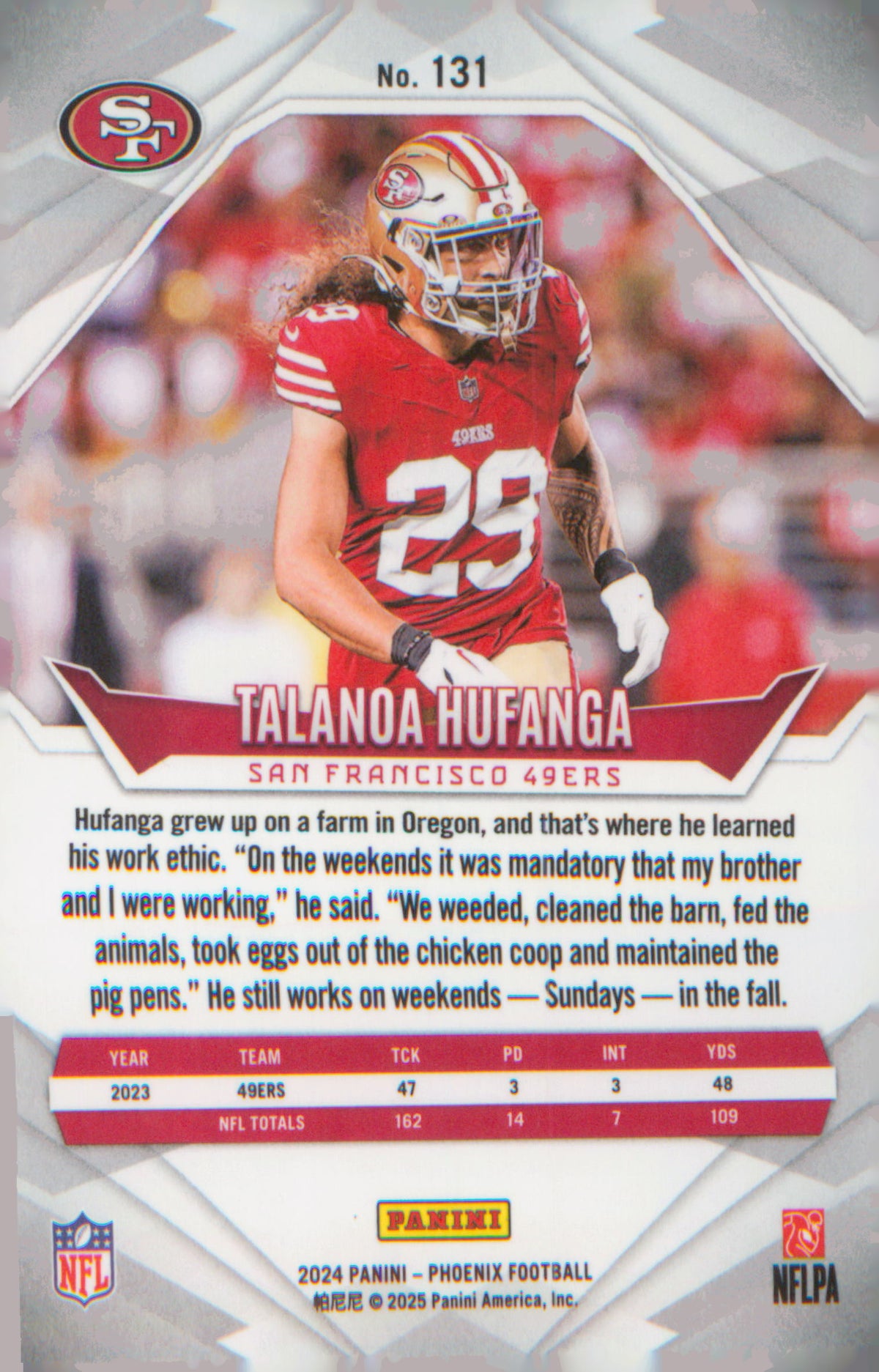 Football 2024 Panini Phoenix Purple #131 Talanoa Hufanga