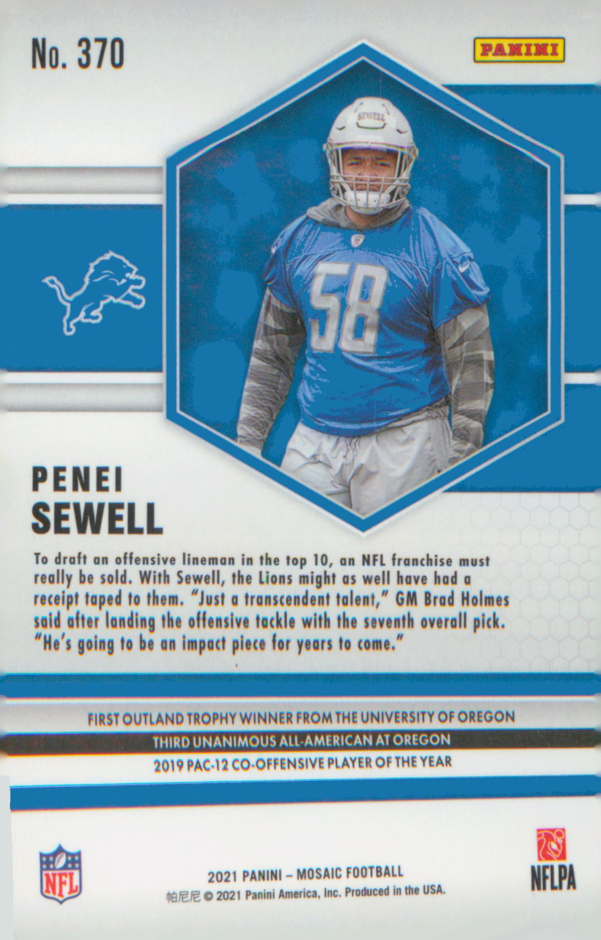 Football 2021 Panini Mosaic #370 Penei Sewell RC RC